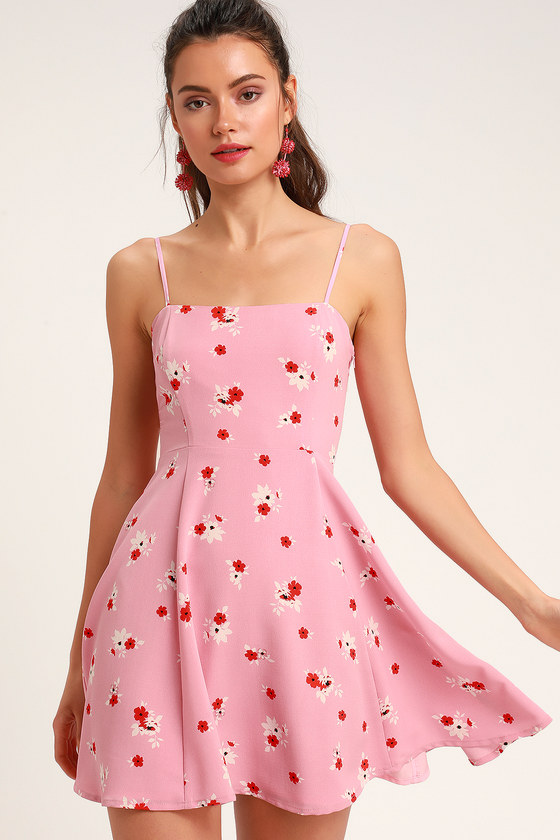 Cute Pink Floral Print Dress - Floral ...